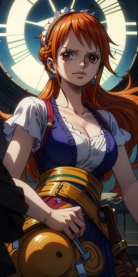 (最高masterpiece,  top quality, 4K, 8k,  high resolution,masterpiece:1.2), Nami in One Piece,smile,Mysterious Knight,Miracle,Power Spot,Fantastic world tree,Green Sun,Holy Sword,Holy Swordの斬撃,She's on an adventure to defeat the demon king,Mysterious Knightで剣...