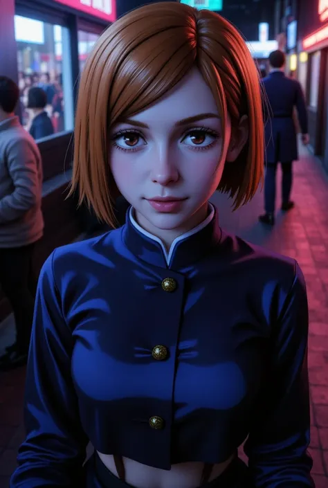 darkness,  neon lights, long shot:1.4,  Full body ,  Anatomically correct ,  hyper realistic :1.5, , 8K, photorealistic ,  cinematic lighting , hyper detailed, arte digital, beautiful girl ,  detailed face with large and expressive eyes ,  long eyelashes a...