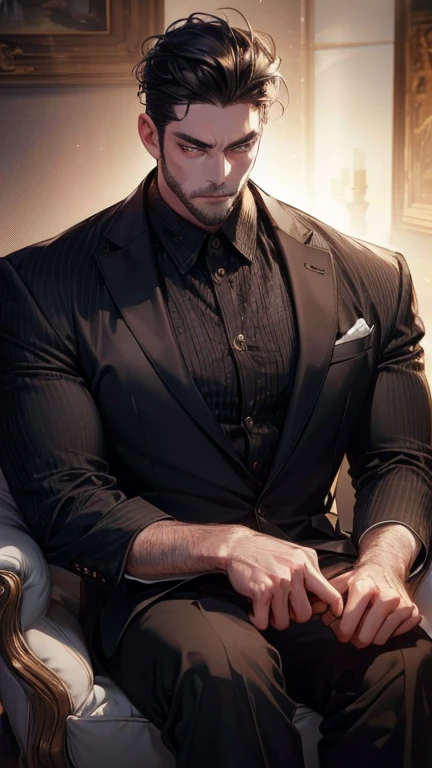 (      best quality shoes,4K,8k,      highres,      masterpiece :1.2),      ultra-detailed      ,(realistic,photorealistic,photo-realistic:1.37),36-year-old man,3 day beard,Beautiful anime,Portraits,strong,Masculine,       with black hair  ,sharp jaw,     ...