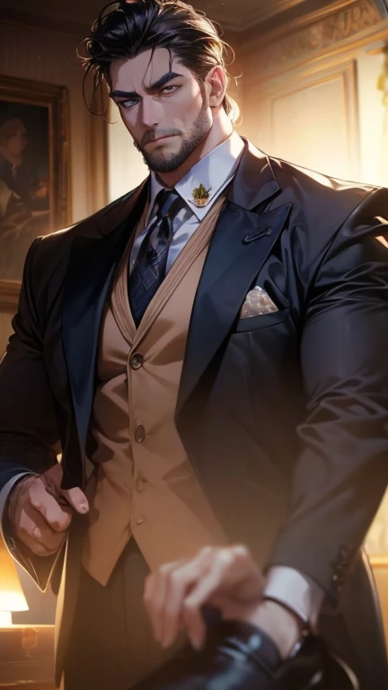 (      best quality shoes,4K,8k,      highres,      masterpiece :1.2),      ultra-detailed      ,(realistic,photorealistic,photo-realistic:1.37),36-year-old man,3 day beard,Beautiful anime,Portraits,strong,Masculine,       with black hair  ,sharp jaw,     ...