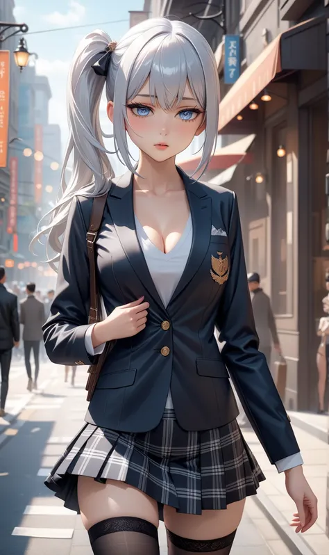 (highest quality, 8k, 4k, High resolution, masterpiece:1.2), Random sexy pose, ((Ultra detailing)), (very aesthetic, best quality, ultra detailed), intricate details, 1girl,  silver eyes,((Detailed eyes)), (( eyes)), ((prefect eyes)), ((Silver hair, long h...