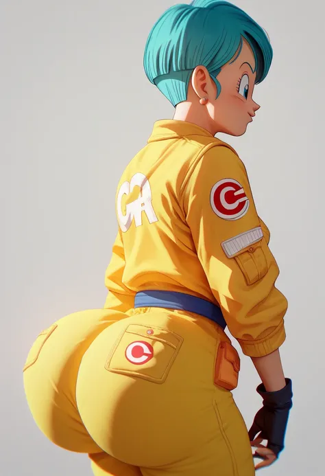 Bulma, Dragonball Super, yellow mechanic capsule corp jumpsuit, bubble butt, large bubble booty