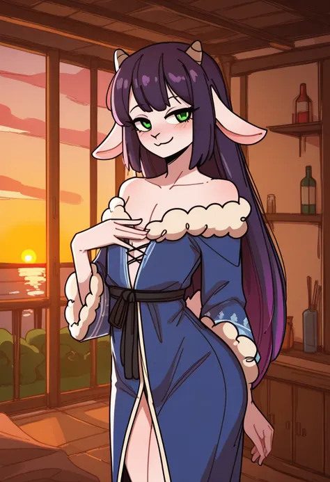  doremifaso64,masterpiece, best quality, 1femboy,  anthro, woolry, wool, fluffy wool,  Anthropomorphic ram boy ,  lamb horns ,  light skin ,  purple hair ,  green eyes,  long hair hairstyle,  tousled hair , (19 years old),   thick hips , One,  alchemical f...