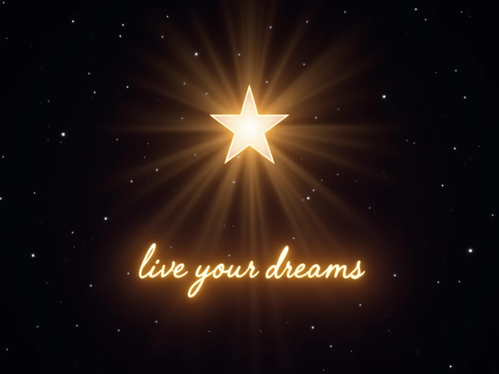 "A shining star in the night sky, symbolizing Michael Jackson’s eternal place in history, with the words ‘Live Your Dreams’ glowing below."