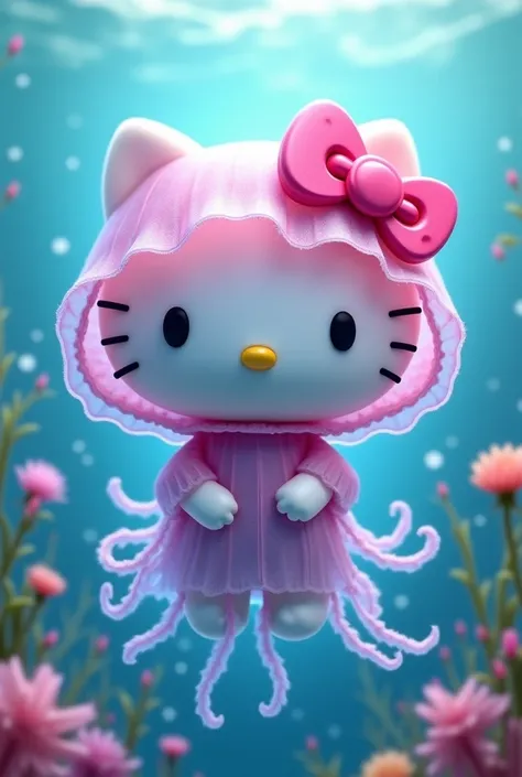 Hello kitty com touca de jelly fish