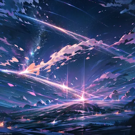 a meteor falling from the sky, colorful, stars, cover art dynamics