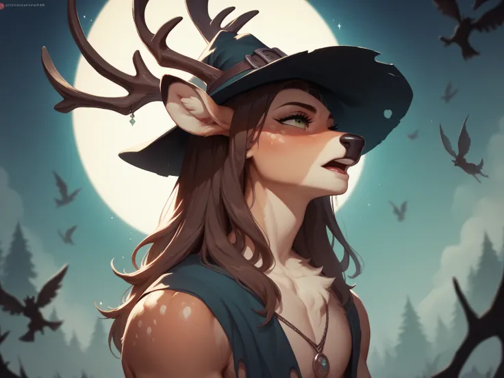 a sexy witch casts a spell to transform a male hunter into a female deer