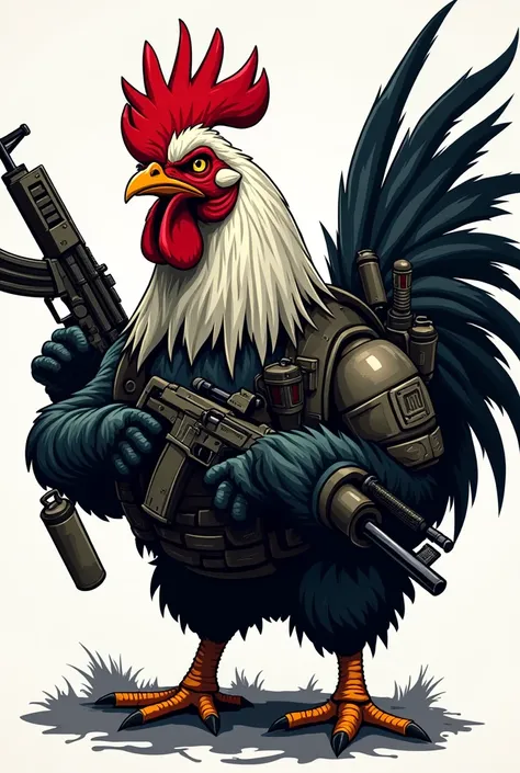 Logo of a chicken with weapons