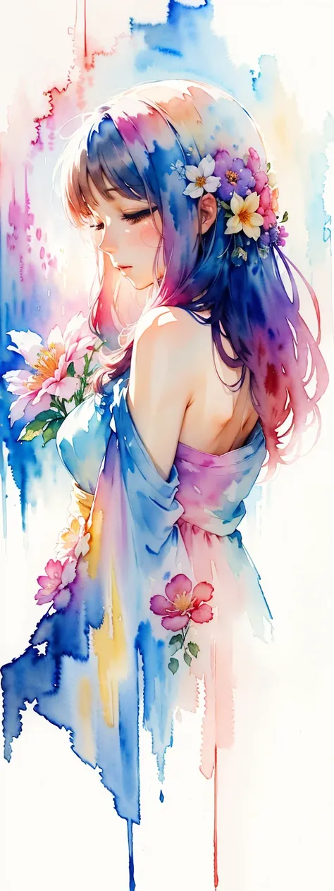 watercolor art, (watercolor painting: In this ethereal scenery, colorful flower), Dreams and reality are intertwined. The air is filled with the intoxicating fragrance of flowers, Exquisite perfume symphony. Flowers seem to release the soul, Their essence ...