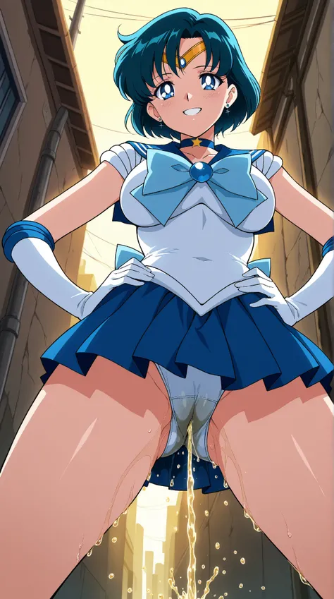 high resolution picture, masterpiece, best quality, amazing quality, rating_questionable, source_anime, animated, anime screencap, anime coloring, sailor mercury, official art, solo, 1girl, blue hair, large breasts, (sailor senshi uniform, sailor collar, b...