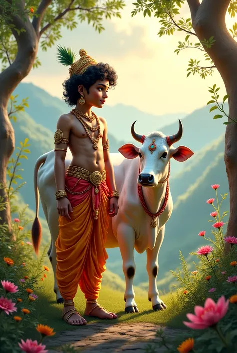 Image of lord krishna with cow