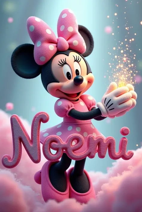 Minnie with glitter who writes the name Noemi in 3D