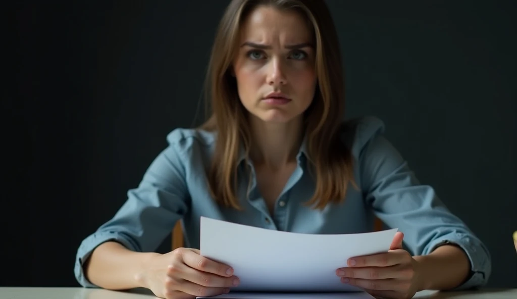 Tense Secretary
A beautiful young secretary sitting tensely at her desk. Her hands are trembling as she holds a file, her face filled with anxiety and uncertainty. The lighting focuses on her expressions, while the background remains shadowy.
