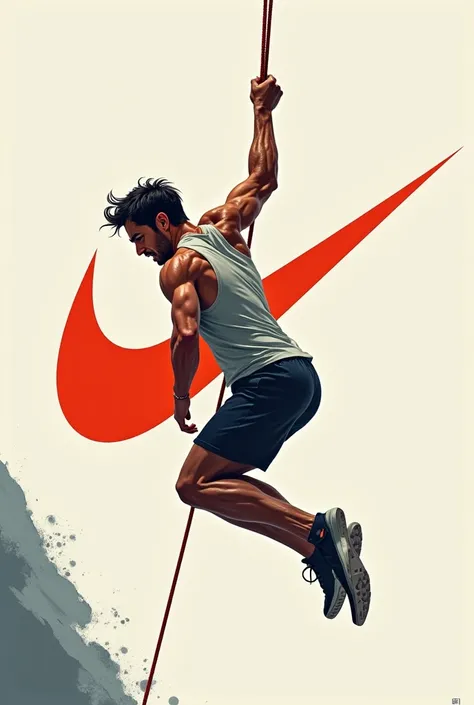 2D image of a man hanging on nike logo