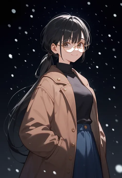 alone,girl, black blonde hair ,Bangs,girlบาร์, , gold-bronze eyes, short hair, bob ,Black hair ends,ใน gold-bronze eyes,Black hair ends,, mid-chest,thin,girl, Long Sleeve Black Shirt, long ponytail,, Brown jacket,Emotionless,Wear round glasses,thinเพรียว, ...