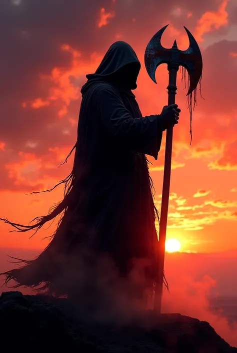 Executioner with axe at sunset 