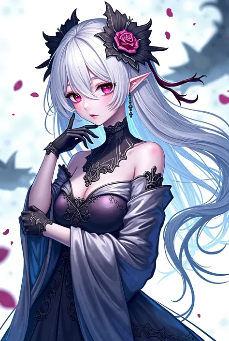 Good-looking girl with silver hair and red eyes,  top quality