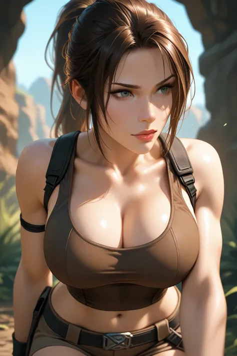 Lara Croft from the game tomb raider with cleavage sexy 