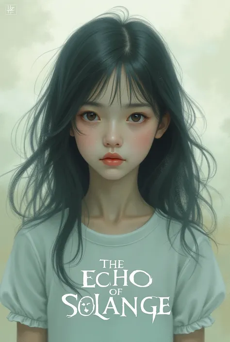 Create a book cover with the name in the center " The Echo of Solange " and that it has the image of a young girl with a harmless and delicate appearance 