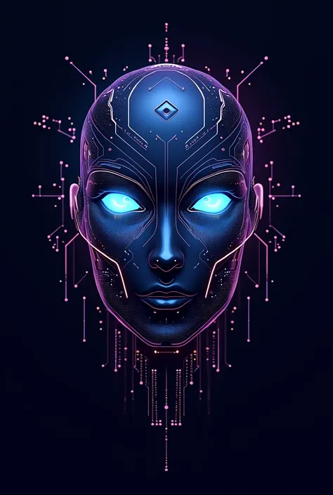 "A futuristic and elegant logo for Deepseek Detector, featuring the face of an advanced artificial intelligence. The AI face should be sleek, abstract, and composed of glowing neon circuits, intricate data streams, and geometric digital patterns. The eyes ...