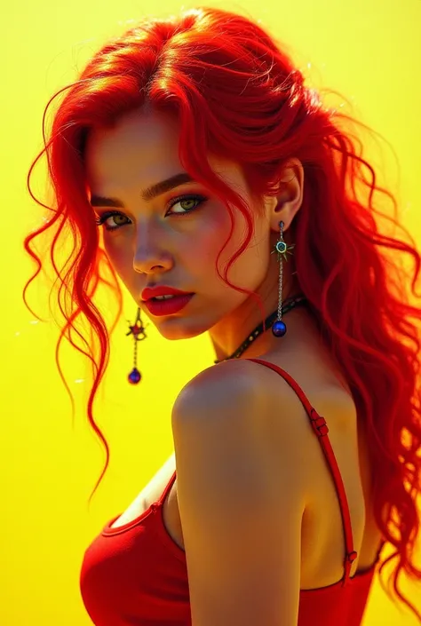 Mabel Solares , woman ,  was born in 1984 , red-haired,  wavy hair,  color yellow and red, sendual, attractive, Detached , rebel,  Unpredictable ,  eccentric , individualistic , adventurous