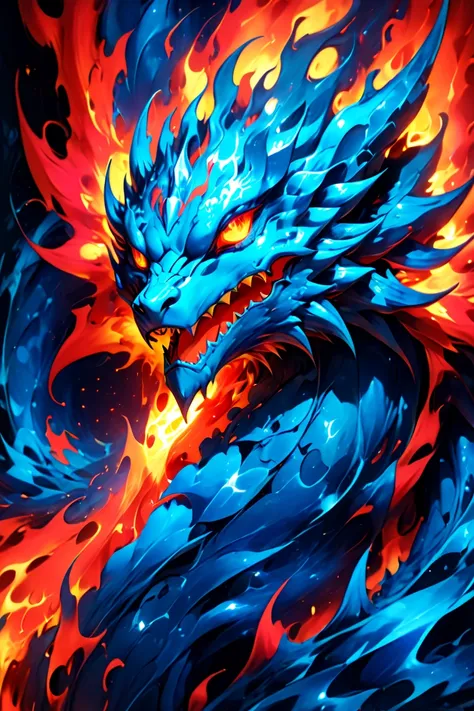 A cristal dragon mesmerizing conceptual art piece featuring an abstract representation of elementals. The cristal dragon elementals is meticulously crafted from red and blue flames, dragon with its vibrant, sharp-focused eyes exuding an intense energy that...