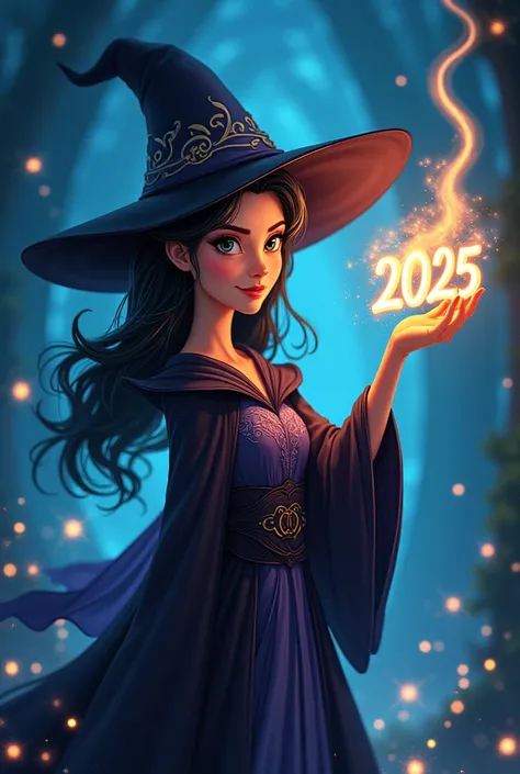 Witch holding blue 2025 in disney font 