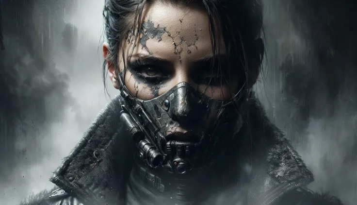 a close up of a woman wearing a steel mask in the rain, gothic - cyberpunk, dishonored style, cyberpunk horror style, beautiful cyberpunk girl face, cyberpunk face, photorealistic dark concept art, mystical post apocalyptic cyborg, dishonored inspired, dys...