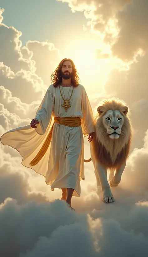 Highly detailed, ultra-realistic, 32k resolution, cinematic lighting, finely textured, intricate details, atmospheric depth, photo-realistic masterpiece, professional-grade composition.
A majestic and divine scene featuring Jesus Christ walking on etherea...