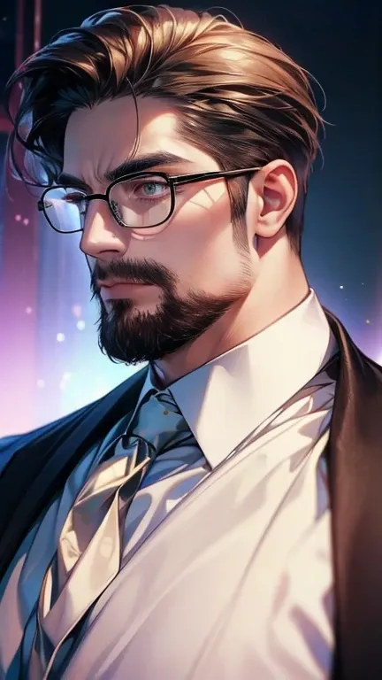 (  best quality,4K,8k,  highres,  masterpiece :1.2),  ultra-detailed  ,(realistic,photorealistic,photo-realistic:1.37),36-year-old man,3 day beard,Beautiful anime,Portraits,strong,Masculine,  with dark hair  ,sharp jaw,   mesmerizing eyes   ,  perfectly co...