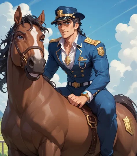 Jotaro riding a horse, Old West