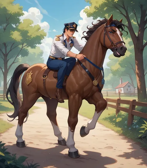 Jotaro riding a horse, Old West