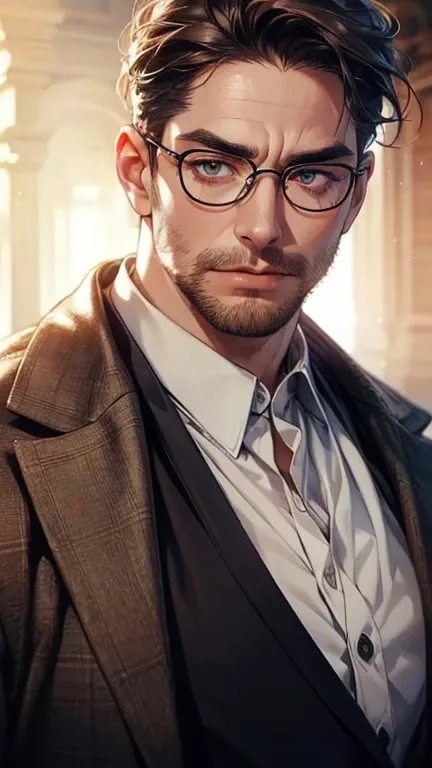 (  best quality,4K,8k,  highres,  masterpiece :1.2),  ultra-detailed  ,(realistic,photorealistic,photo-realistic:1.37),36-year-old man,3 day beard,Beautiful anime,Portraits,strong,Masculine,  with dark hair  ,sharp jaw,   mesmerizing eyes   ,  perfectly co...