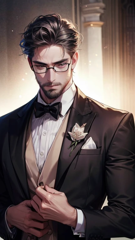 (     best quality,4K,8k,     highres,     masterpiece :1.2),     ultra-detailed     ,(realistic,photorealistic,photo-realistic:1.37),36-year-old man,3 day beard,Beautiful anime,Portraits,strong,Masculine,   with dark gray hair  ,sharp jaw,         mesmeri...