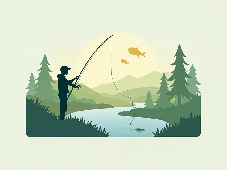 Fishing and nature, logo, rod,, fish