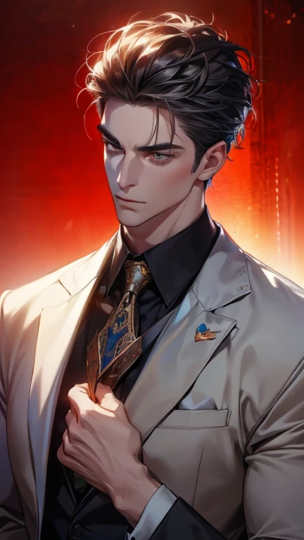 (     best quality,4K,8k,     highres,     masterpiece :1.2),     ultra-detailed     ,(realistic,photorealistic,photo-realistic:1.37),36-year-old man,3 day beard,Beautiful anime,Portraits,strong,Masculine,   with dark gray hair  ,sharp jaw,         mesmeri...