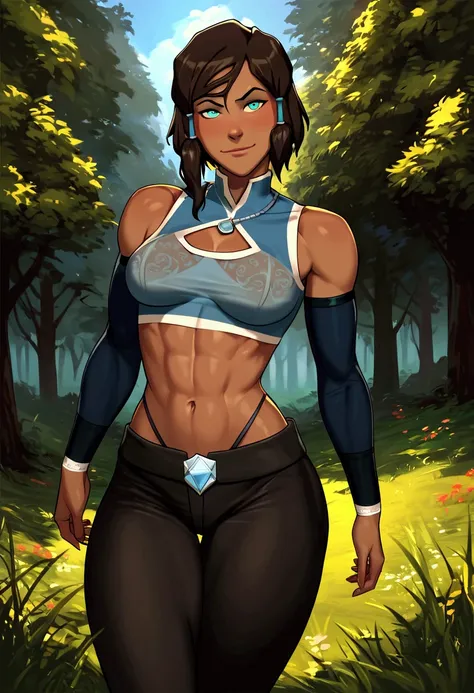 score_9, score_8_up, score_7_up, score_6_up, high quality, BREAK, (Korra), navel,jewelry,underwear,panties,brown hair,midriff,pants,necklace,bra,dated,see-through,black panties,highleg,black pants,crop top,highleg panties,cropped leather jacket,Korra,black...