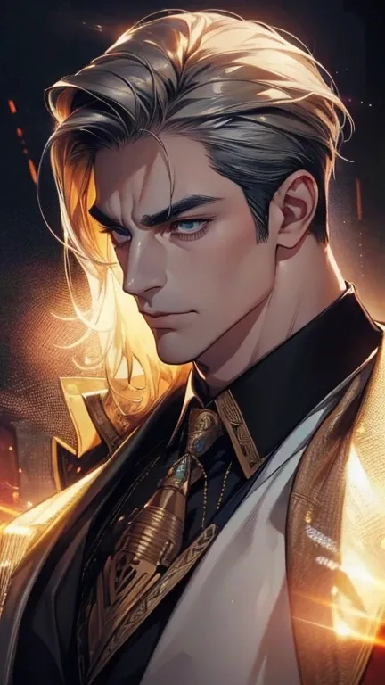 (     best quality,4K,8k,     highres,     masterpiece :1.2),     ultra-detailed     ,(realistic,photorealistic,photo-realistic:1.37),36-year-old man,10-day beard,Beautiful anime,Portraits,strong,Masculine,   with dark gray hair  ,sharp jaw,         mesmer...