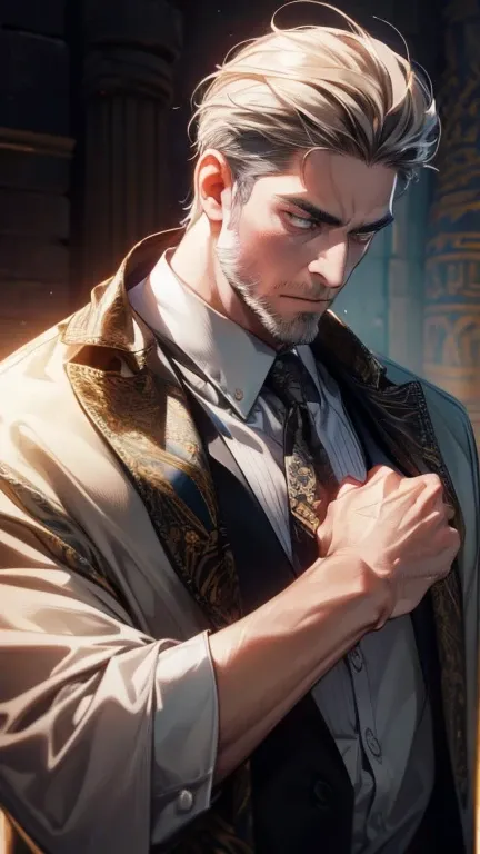 (     best quality,4K,8k,     highres,     masterpiece :1.2),     ultra-detailed     ,(realistic,photorealistic,photo-realistic:1.37),36-year-old man,10-day beard,Beautiful anime,Portraits,strong,Masculine,   with dark gray hair  ,sharp jaw,         mesmer...