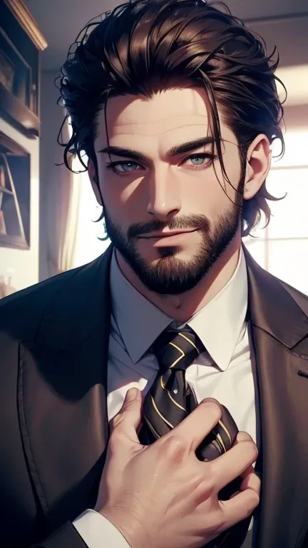 (   best quality,4K,8k,   highres,   masterpiece  :1.2),   ultra-detailed   ,(realistic,photorealistic,photo-realistic:1.37),34 years old, man,3 day beard,Beautiful anime,Portraits,strong,Masculine,   with dark hair  ,sharp jaw,    mesmerizing eyes    ,   ...