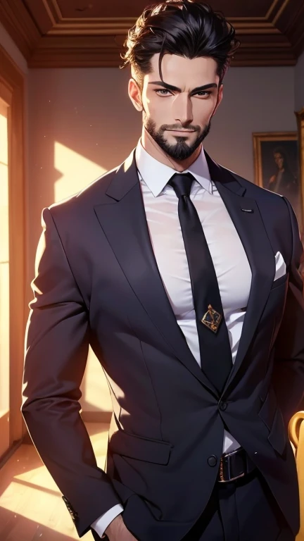 (   best quality,4K,8k,   highres,   masterpiece  :1.2),   ultra-detailed   ,(realistic,photorealistic,photo-realistic:1.37),34 years old, man,3 day beard,Beautiful anime,Portraits,strong,Masculine,   with dark hair  ,sharp jaw,    mesmerizing eyes    ,   ...