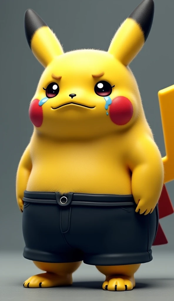 Pikachu com um shorts preto, Crying he's fat and he's sad 