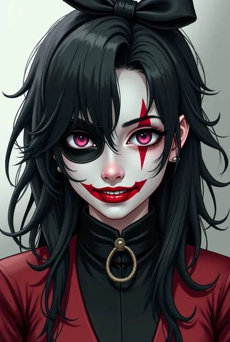 I want my female Free Fire characters with long hair and bangs, black hair and mask to breathe those with gas and I like Hi Tado as a Joker, just a person with a black ribbon on their heads and a face painted white with clothes all black with a black ribbo...