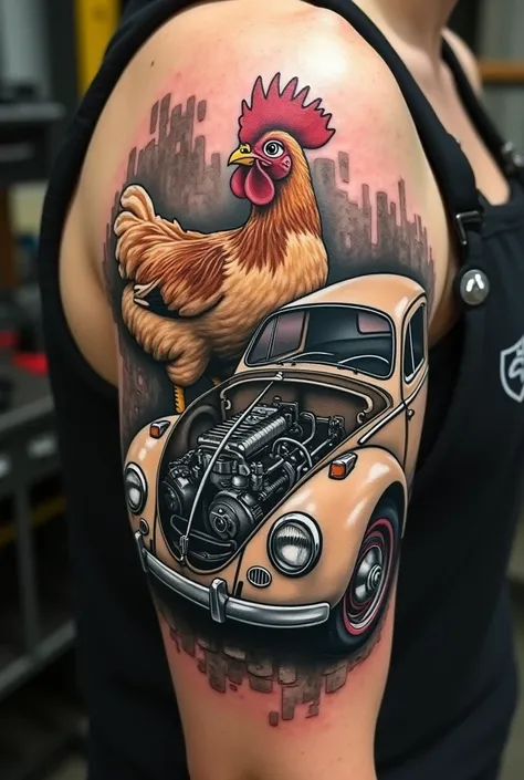 Create a tattoo with a car /  Mechanics  / common  /  Volkswagen  / chicken