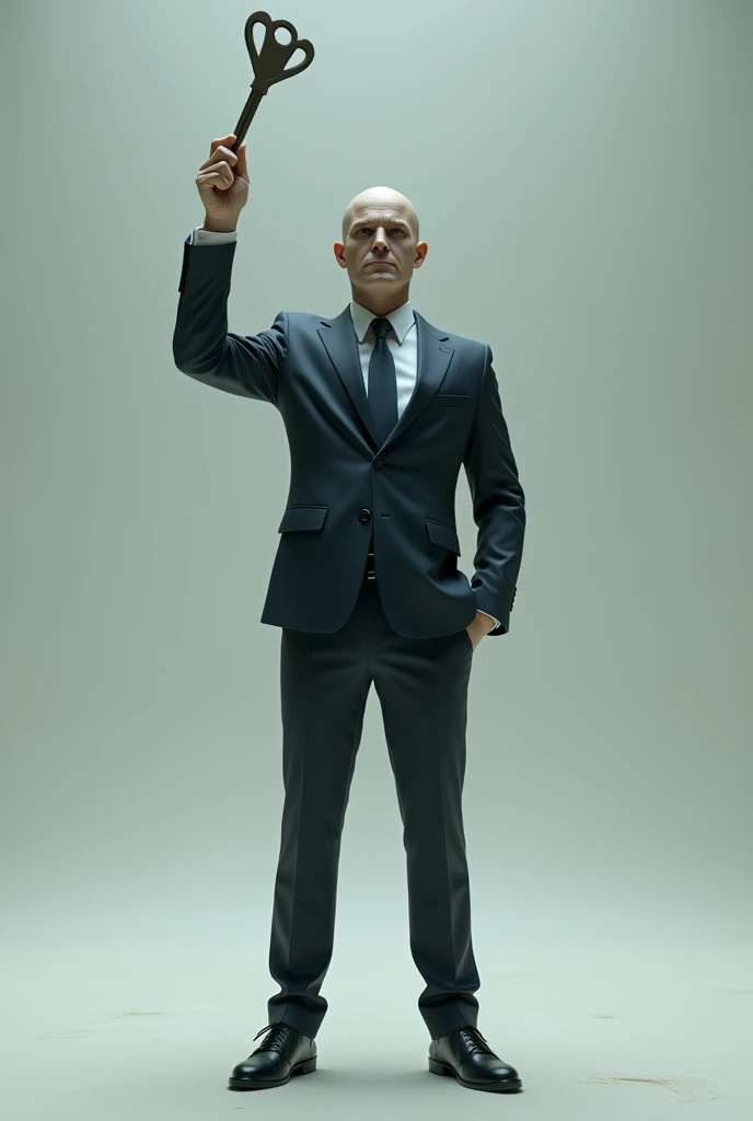 person in a suit holding up a key , bottomless stop motion style
