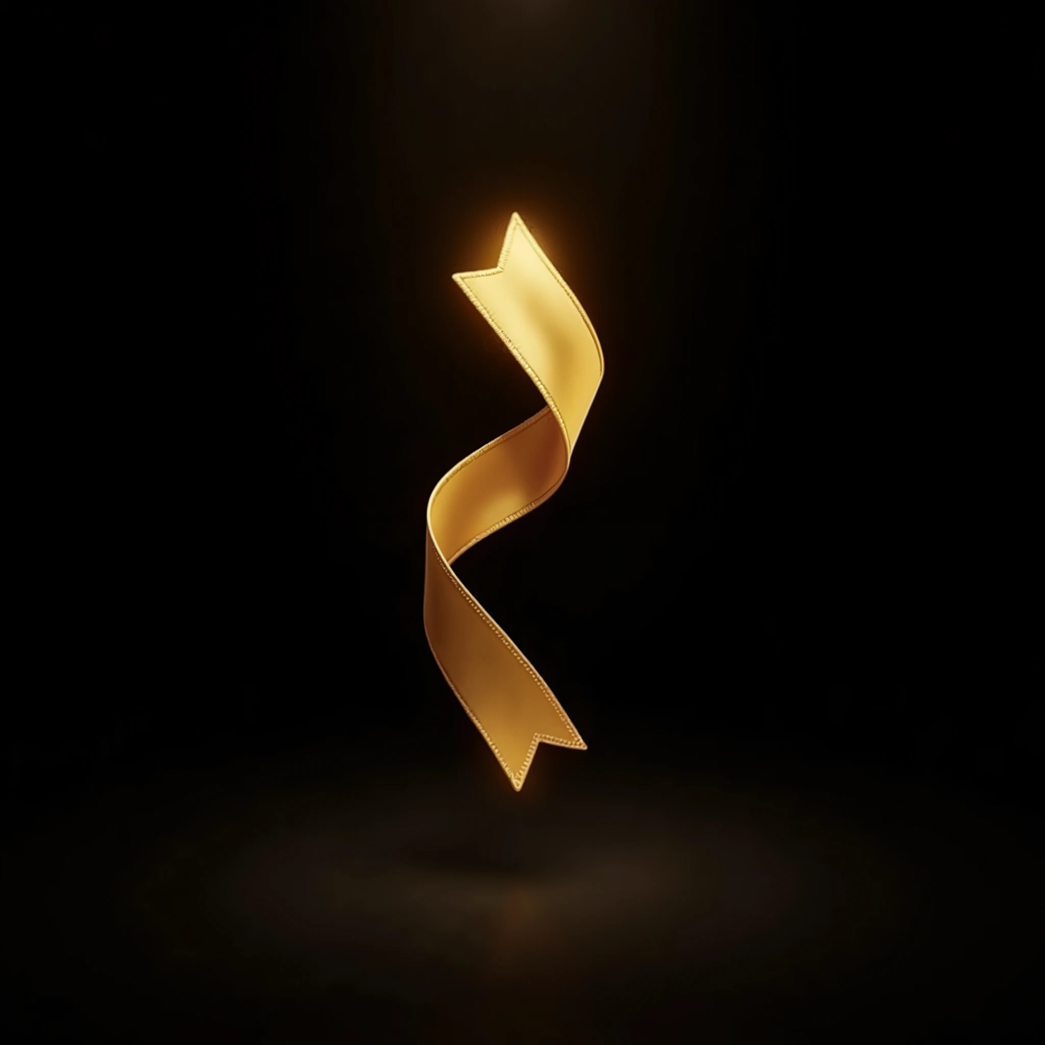 professional photography of a floating (dropped) gold ribbon. spectacular lighting with central illumination of the object, dark vignette along the contour of the object, the object's arals are clearly visible and well lit, ultra-sharp details, 8k resoluti...