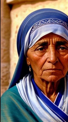 Colored photo A Judaea woman focuses on her face 