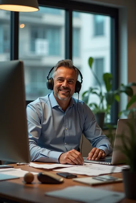 A 40-year-old man with loud music in his office