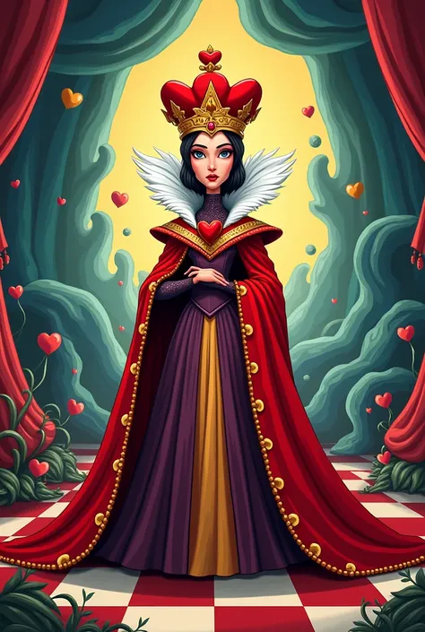 Cartoon about the red and white queen of hearts. Cartoon "Alice in Wonderland"