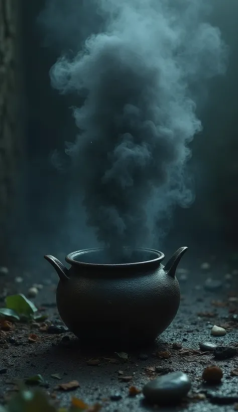 The pot fell and broke, and strange black smoke emerged from it. The voice of that old man began to echo all around.